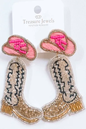 Pink Hat Boots Earrings